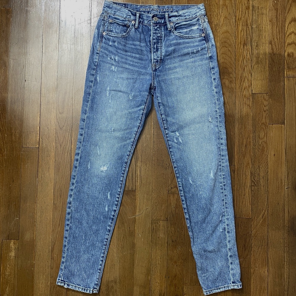 American Eagle Jeans Sz 2 Hi-Rise Girlfriend Button Fly Distressed Country Chic